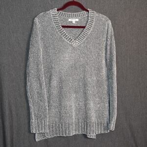 Orvis Women's Medium Chenille V-Neck Sweater Gray Soft